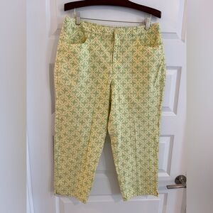 Talbots Cropped Pants Yellow Green Geometric Floral Size 14